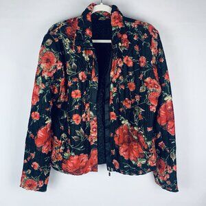 UBU Womens Floral Print Reversible Crinkle Jacket Size Large Artsy Travel Black